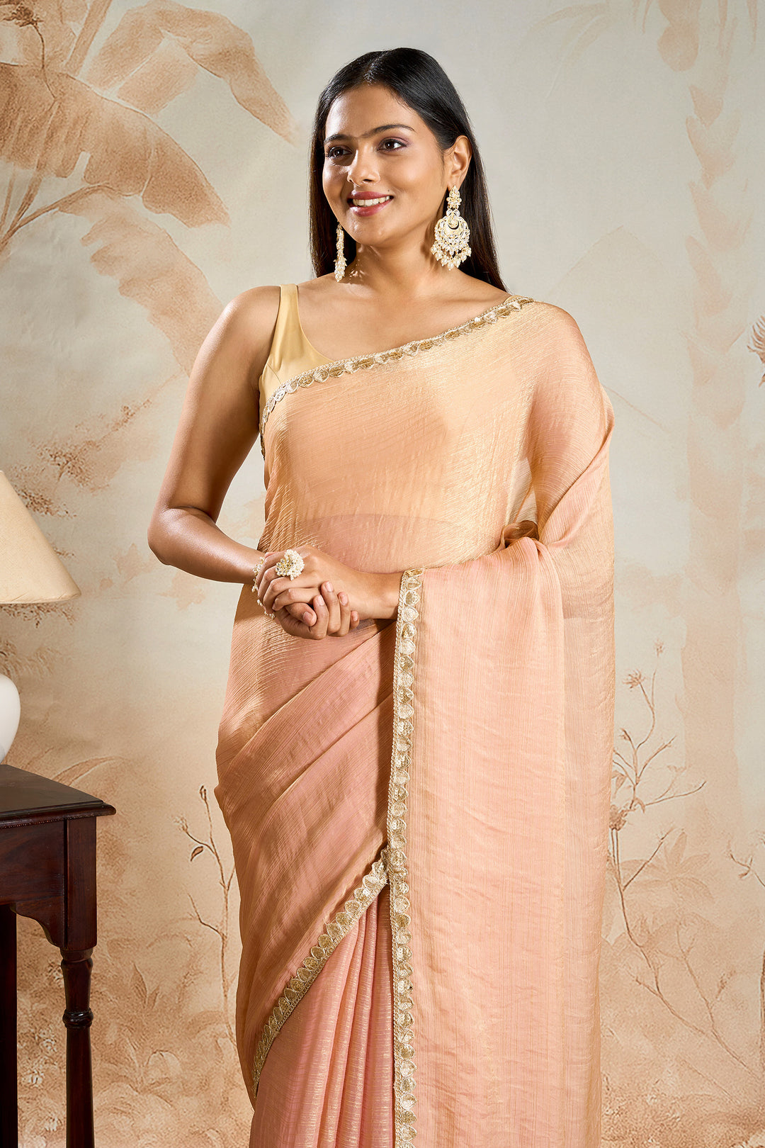 Pragnya Pastel pink Shimmer Chiffon Saree
