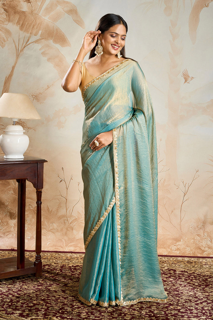 Deetya Blue Shimmer Chiffon Saree