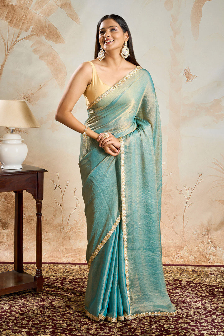 Deetya Blue Shimmer Chiffon Saree