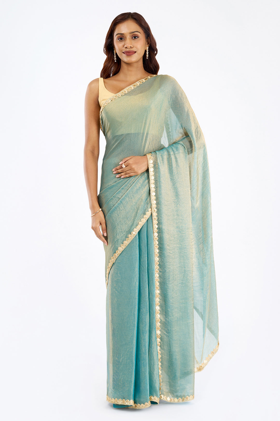 Deetya Blue Shimmer Chiffon Saree
