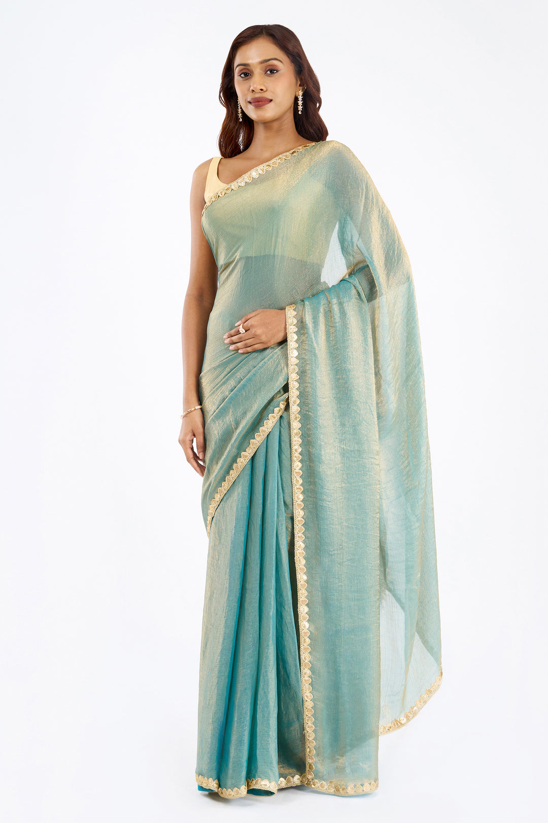 Deetya Blue Shimmer Chiffon Saree
