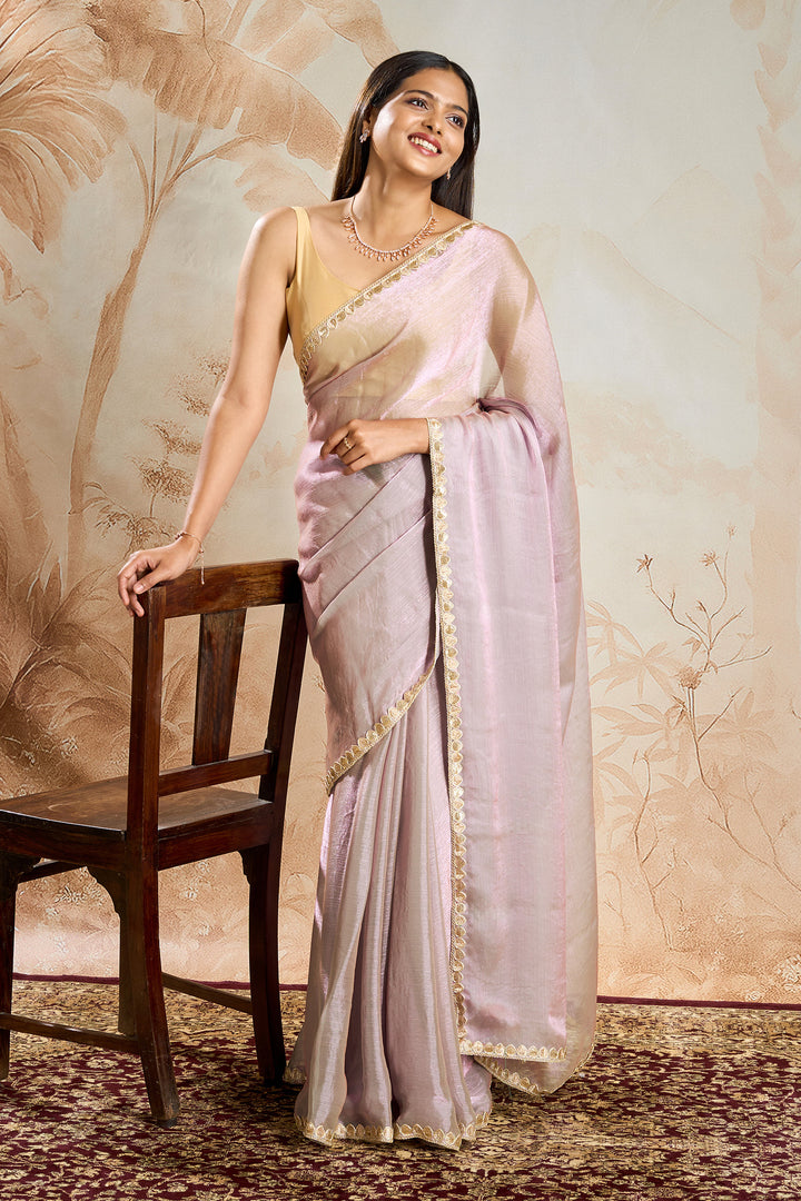 Trilaya Lilac Shimmer Chiffon Saree