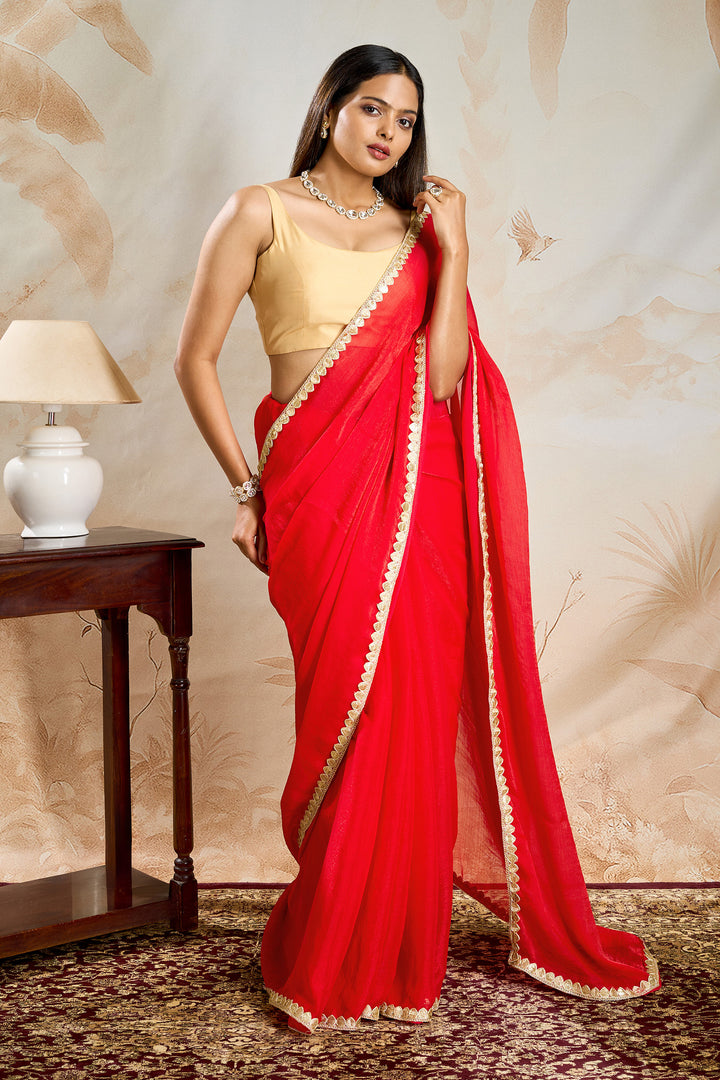Yamika Fuchsia Pink Shimmer Chiffon Saree