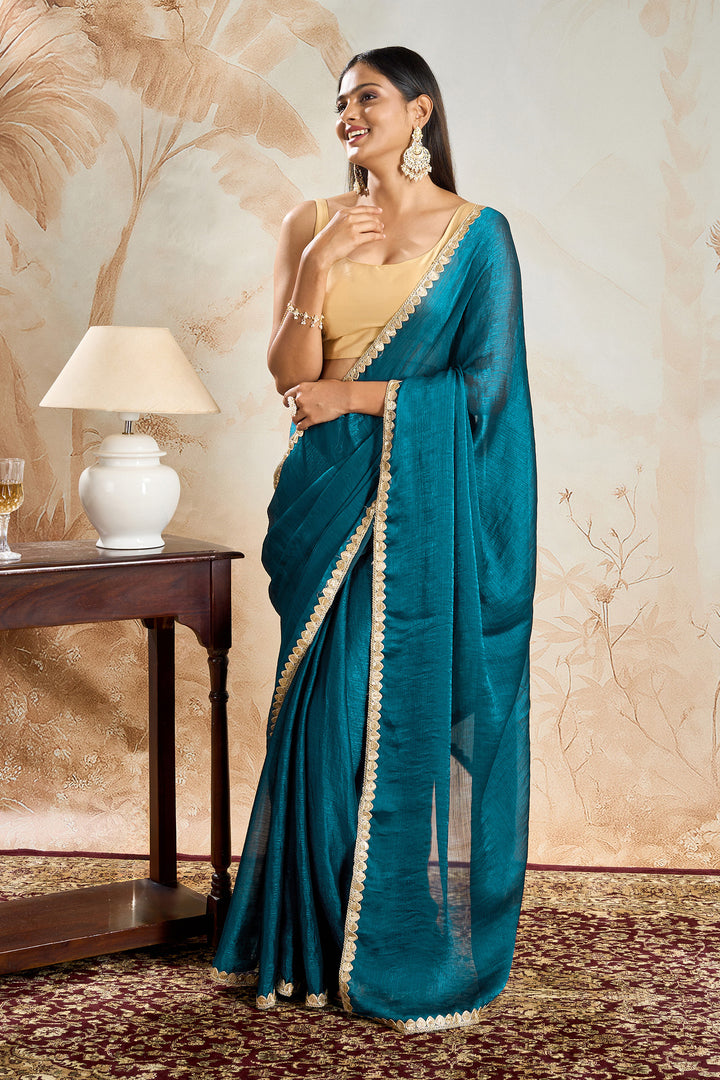 Ushnavi Dark Blue Shimmer Chiffon Saree