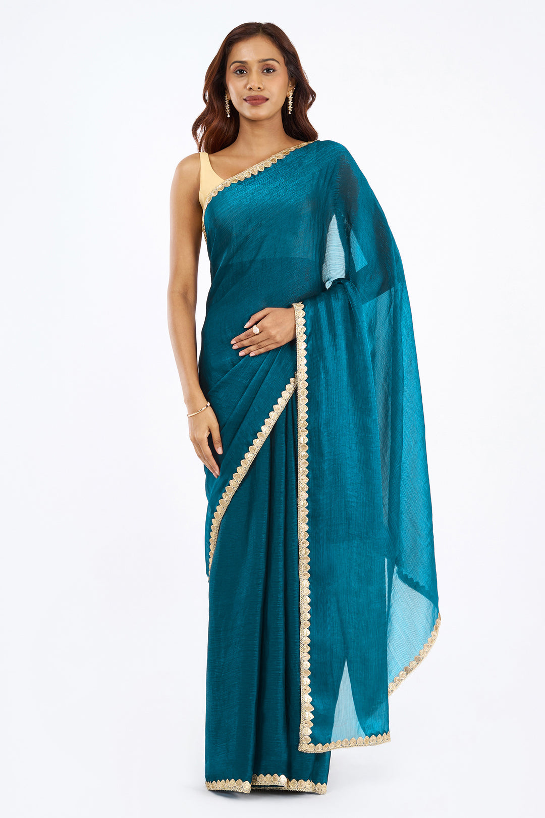 Ushnavi Dark Blue Shimmer Chiffon Saree
