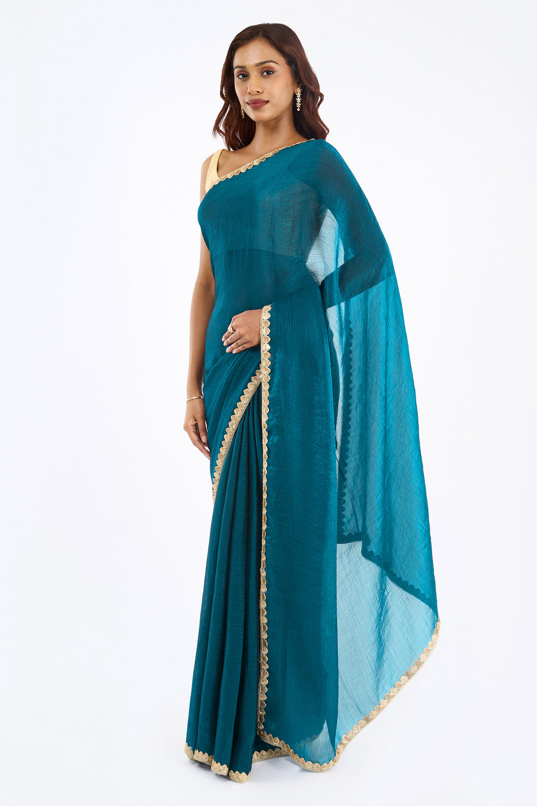 Ushnavi Dark Blue Shimmer Chiffon Saree