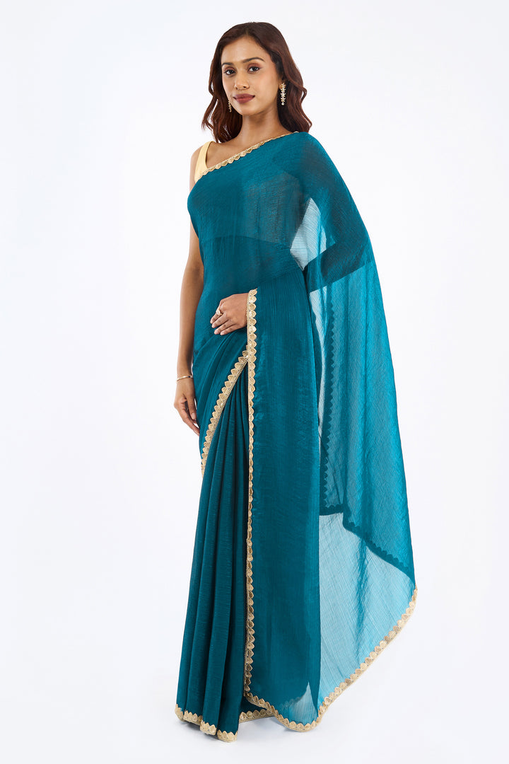 Ushnavi Dark Blue Shimmer Chiffon Saree