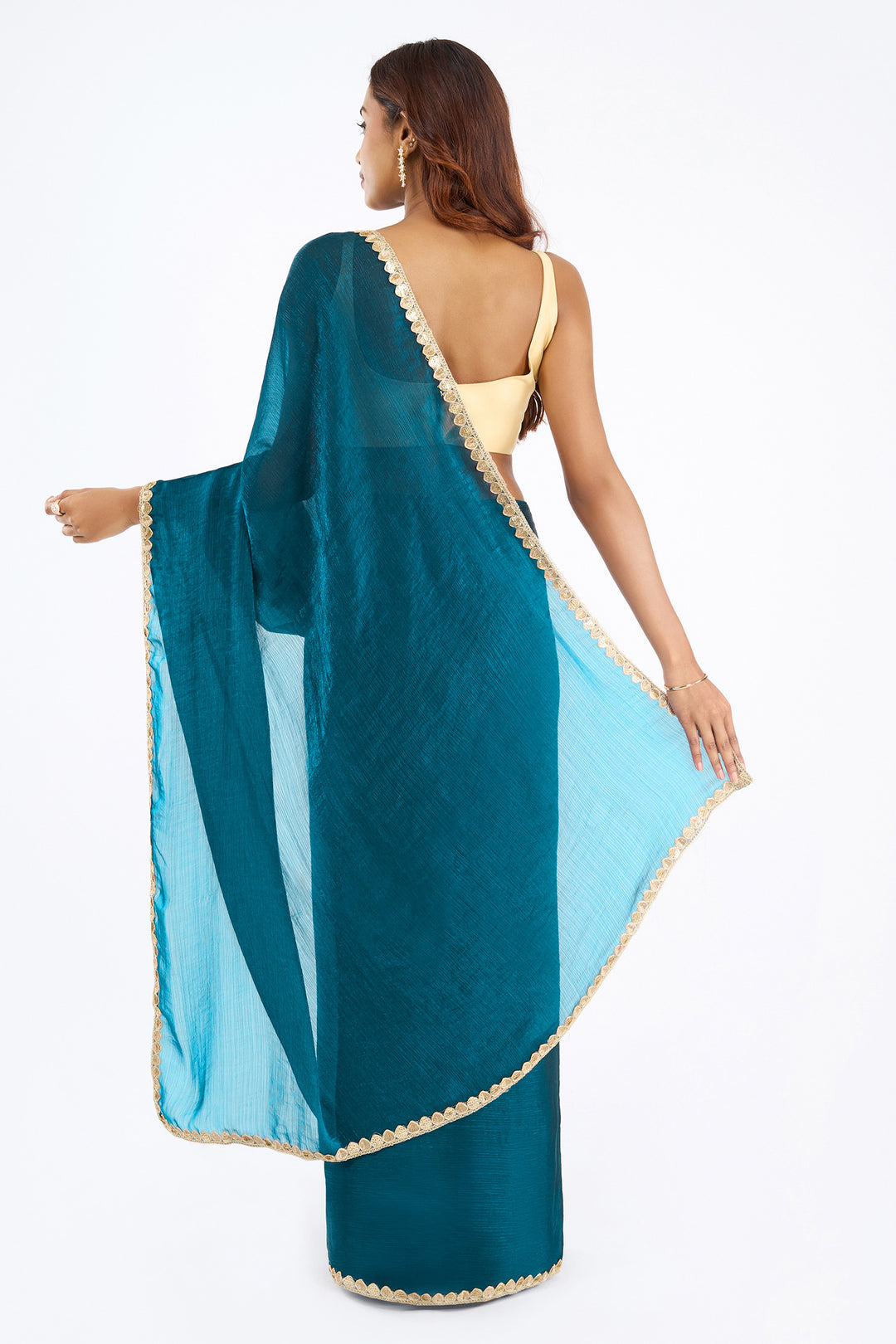 Ushnavi Dark Blue Shimmer Chiffon Saree
