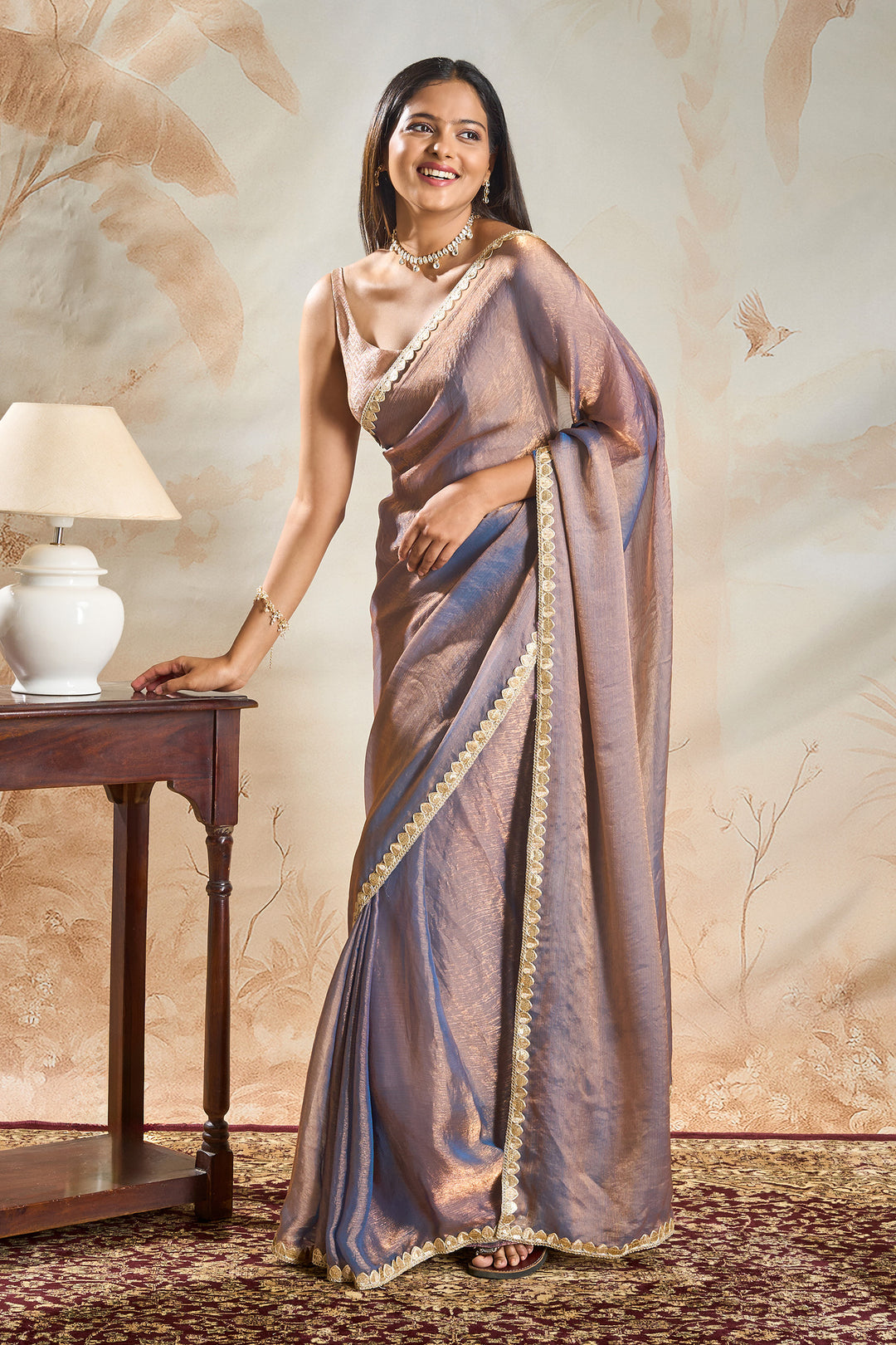 Divira copper Shimmer Chiffon Saree