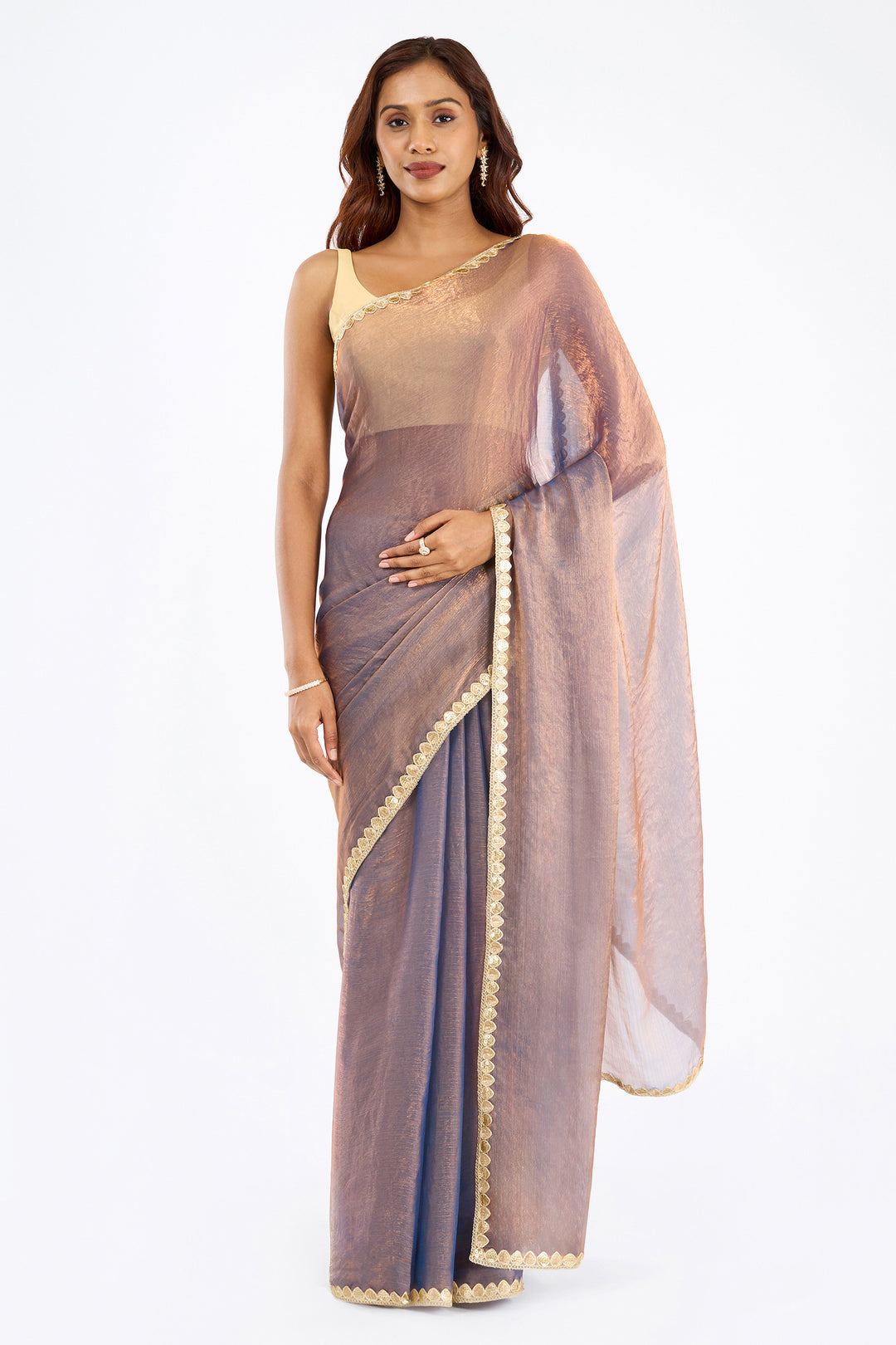 Divira copper Shimmer Chiffon Saree