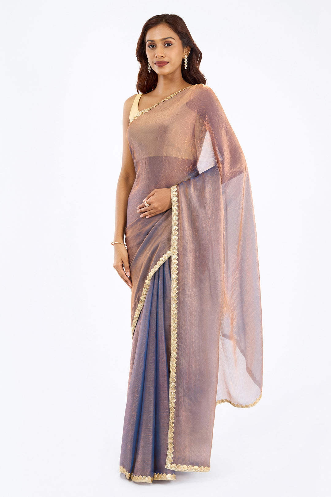 Divira copper Shimmer Chiffon Saree