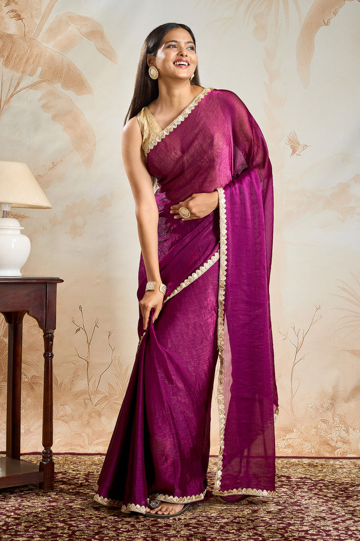 Harshika Magenta Shimmer Chiffon Saree