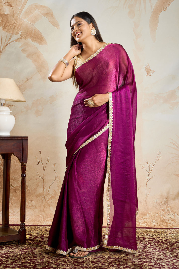 Harshika Magenta Shimmer Chiffon Saree