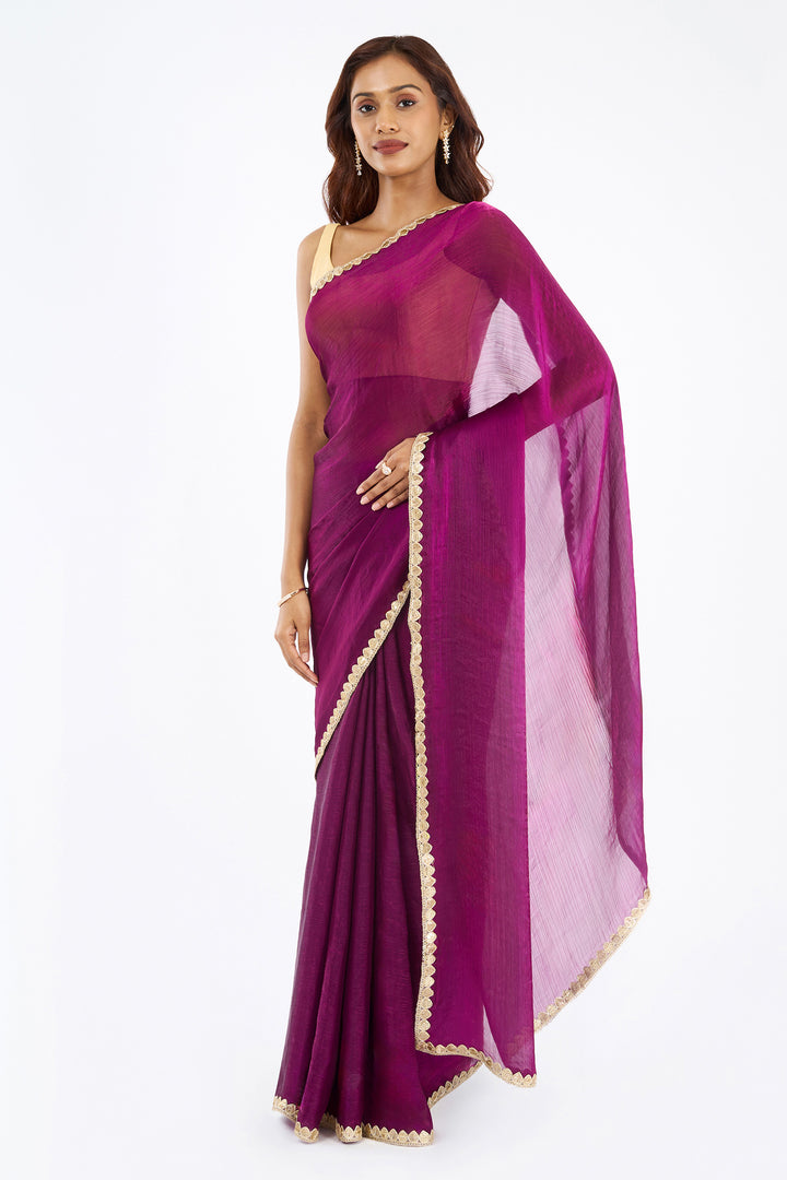 Harshika Magenta Shimmer Chiffon Saree