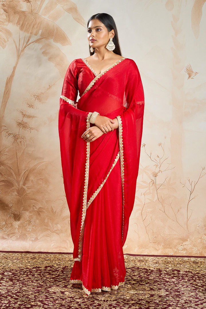 Tithira Red Shimmer Chiffon Saree