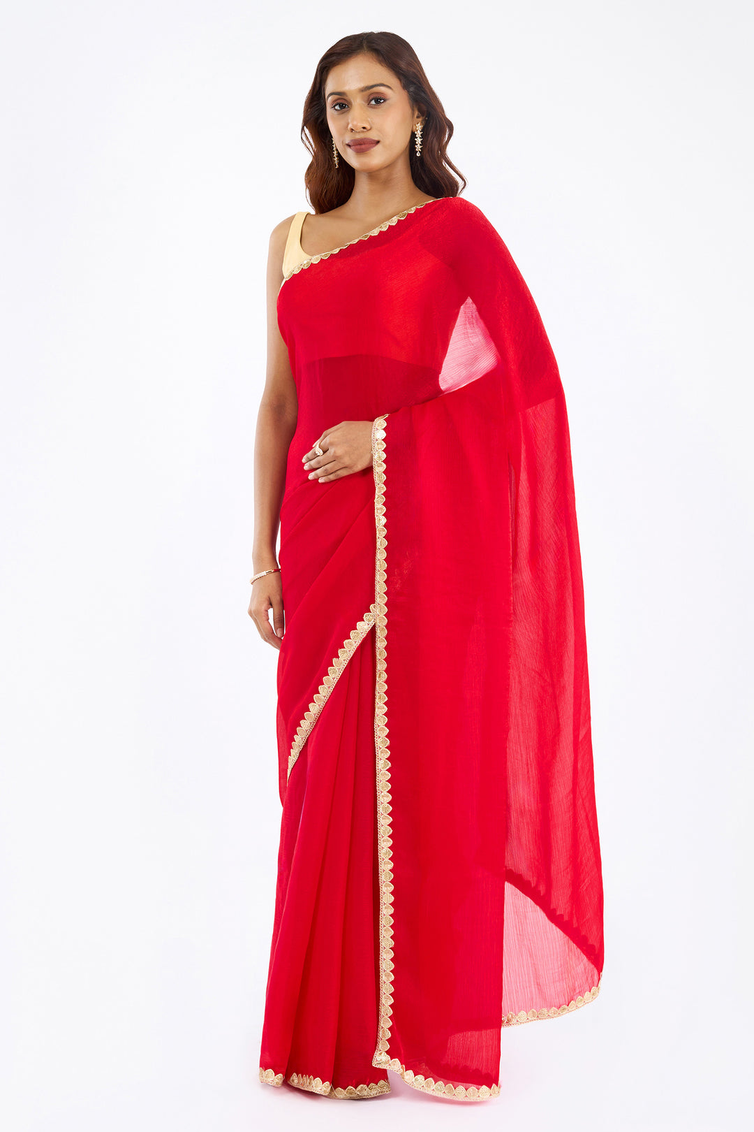 Tithira Red Shimmer Chiffon Saree