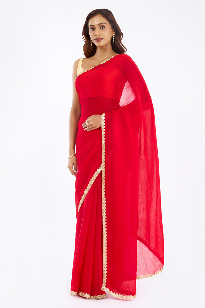 Tithira Red Shimmer Chiffon Saree