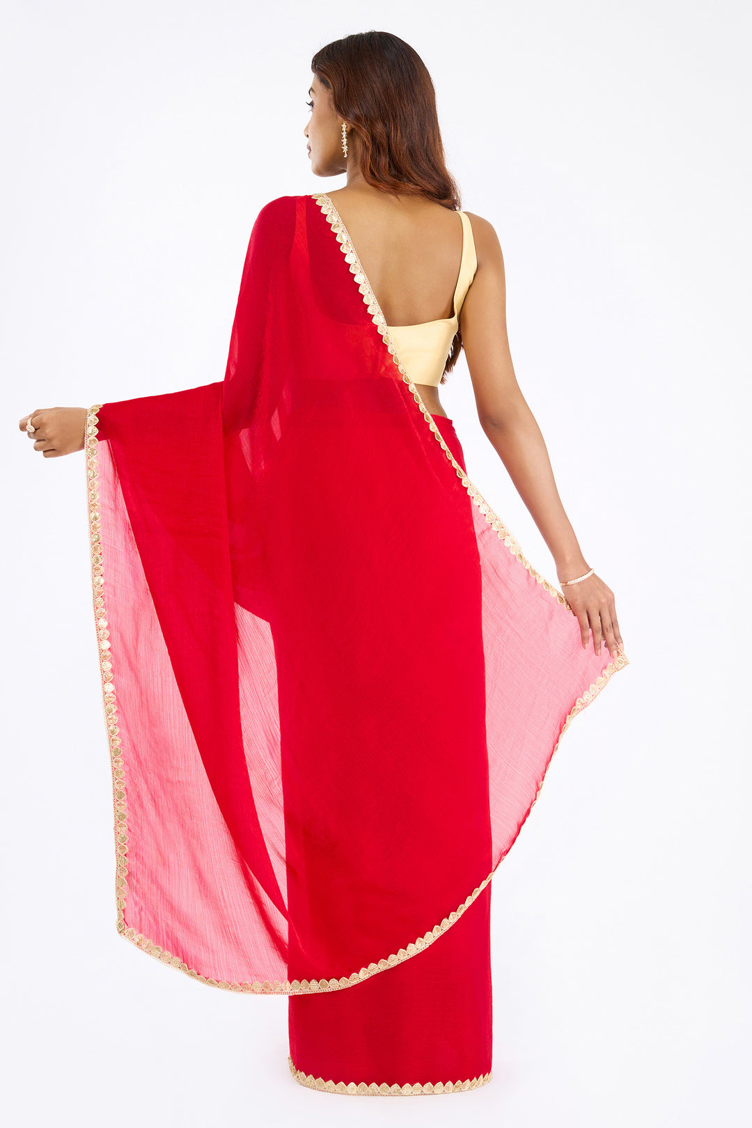 Tithira Red Shimmer Chiffon Saree