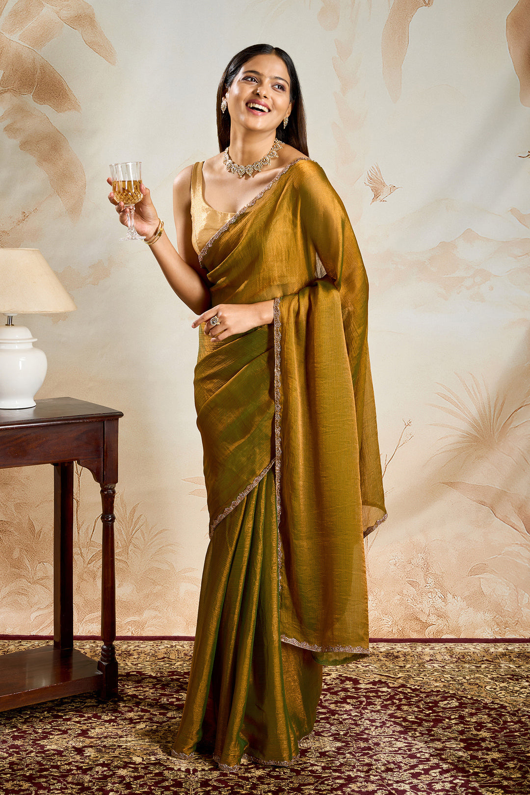 Paviksha Copper Shimmer Chiffon Saree