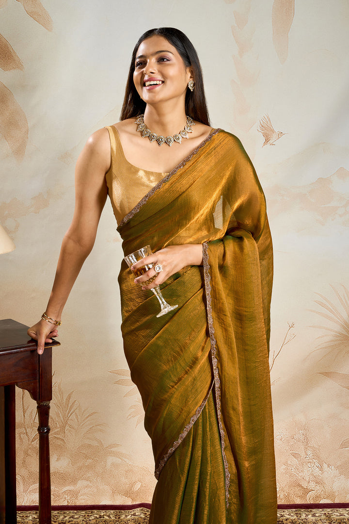 Paviksha Copper Shimmer Chiffon Saree
