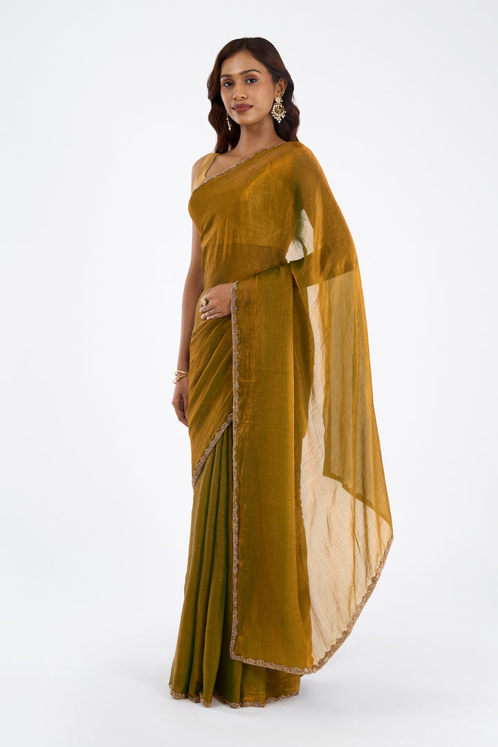 Paviksha Copper Shimmer Chiffon Saree