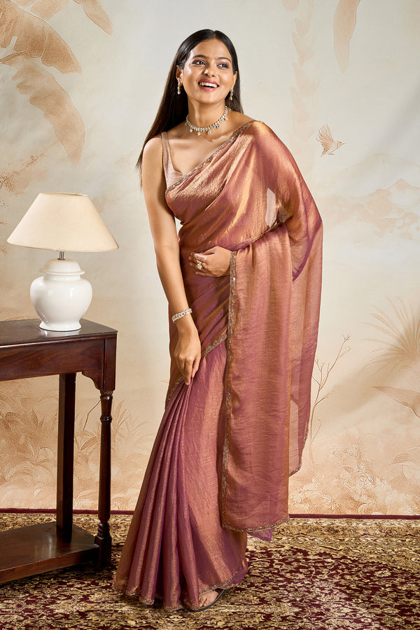 Kavyisha Rosegold Shimmer Chiffon Saree