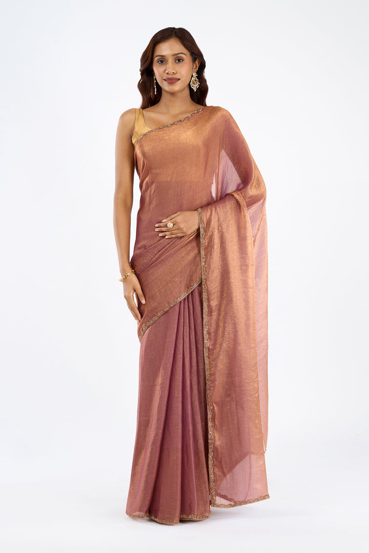 Kavyisha Rosegold Shimmer Chiffon Saree