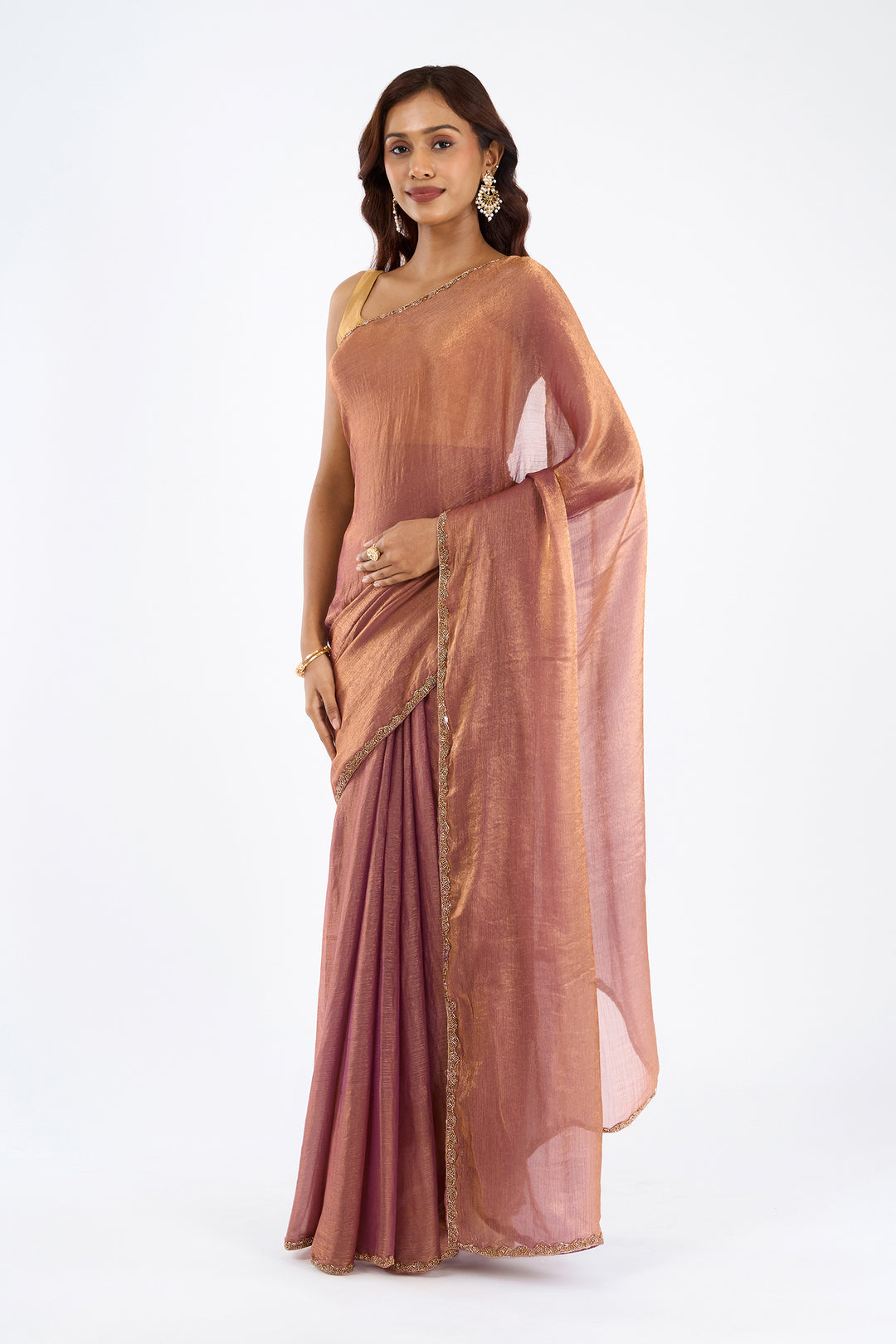 Kavyisha Rosegold Shimmer Chiffon Saree