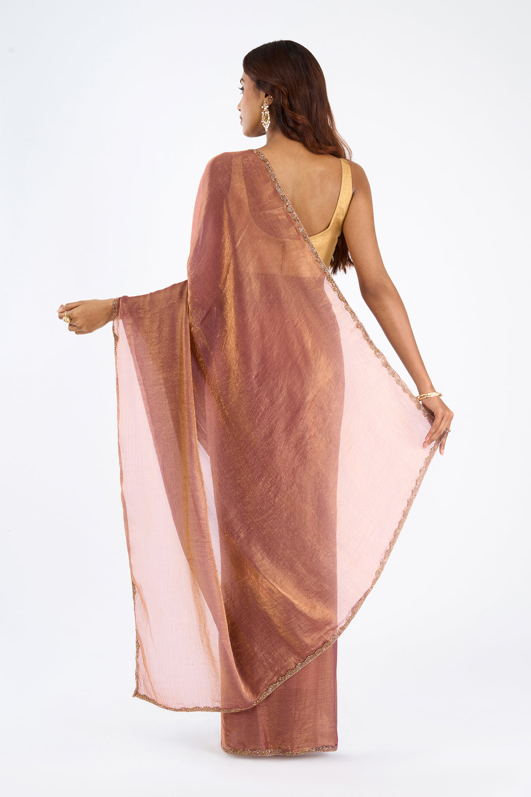 Kavyisha Rosegold Shimmer Chiffon Saree