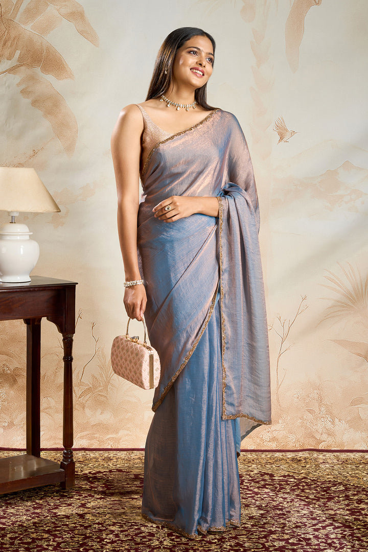 Yugtaara Copper blue Chiffon Saree