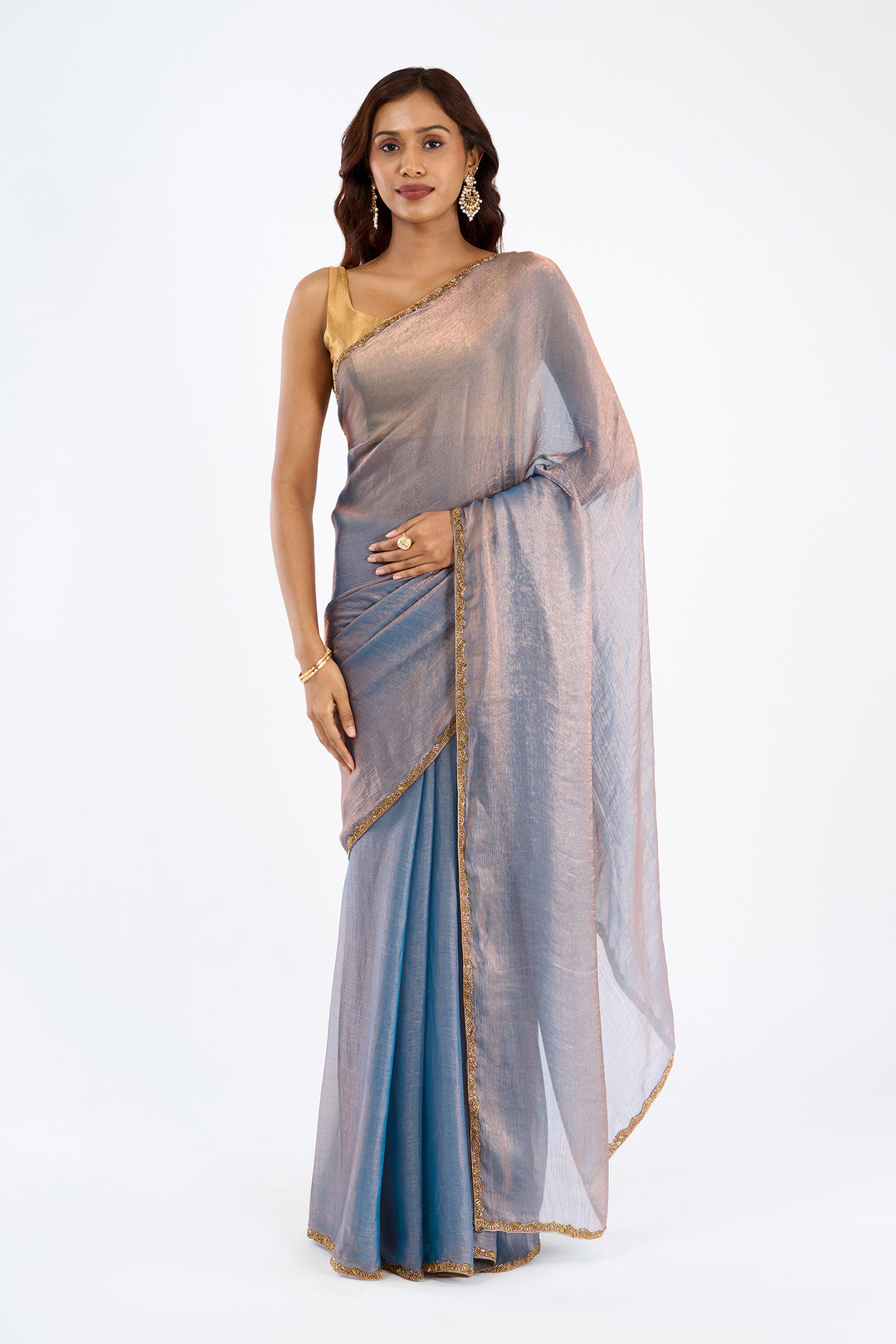 Yugtaara Copper blue Chiffon Saree