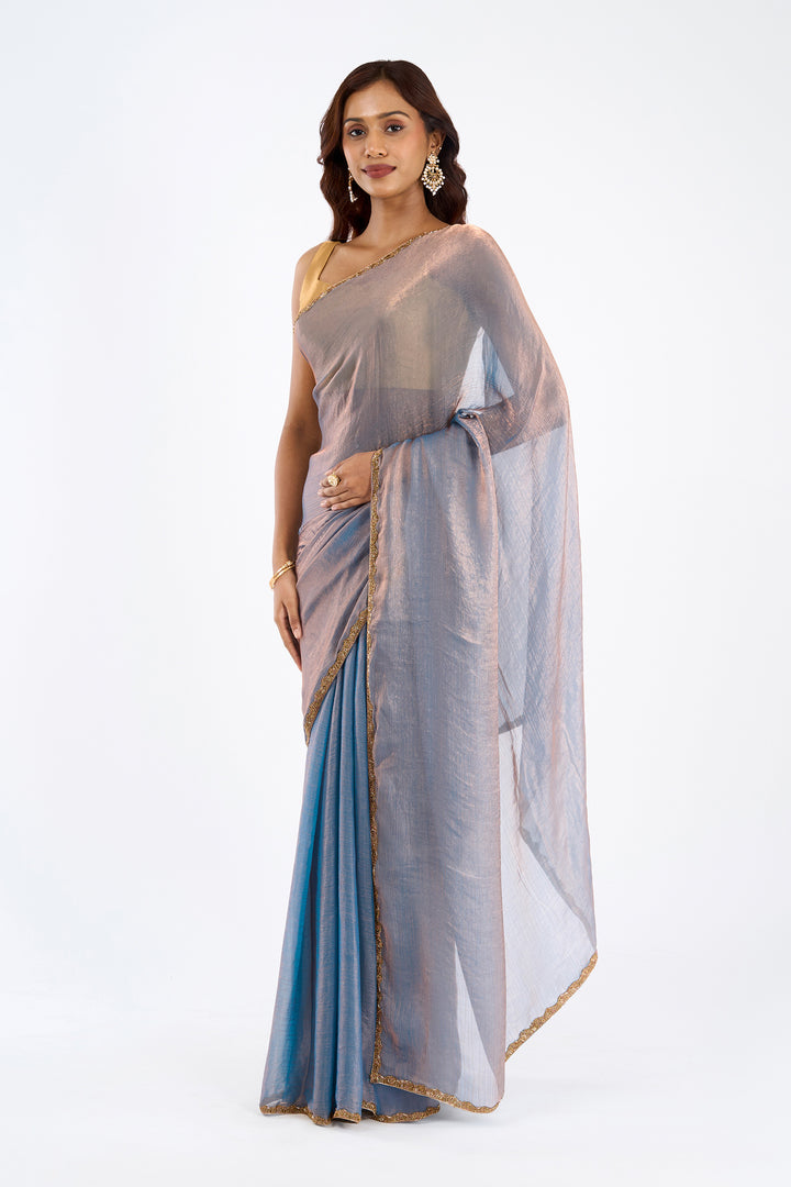 Yugtaara Copper blue Chiffon Saree