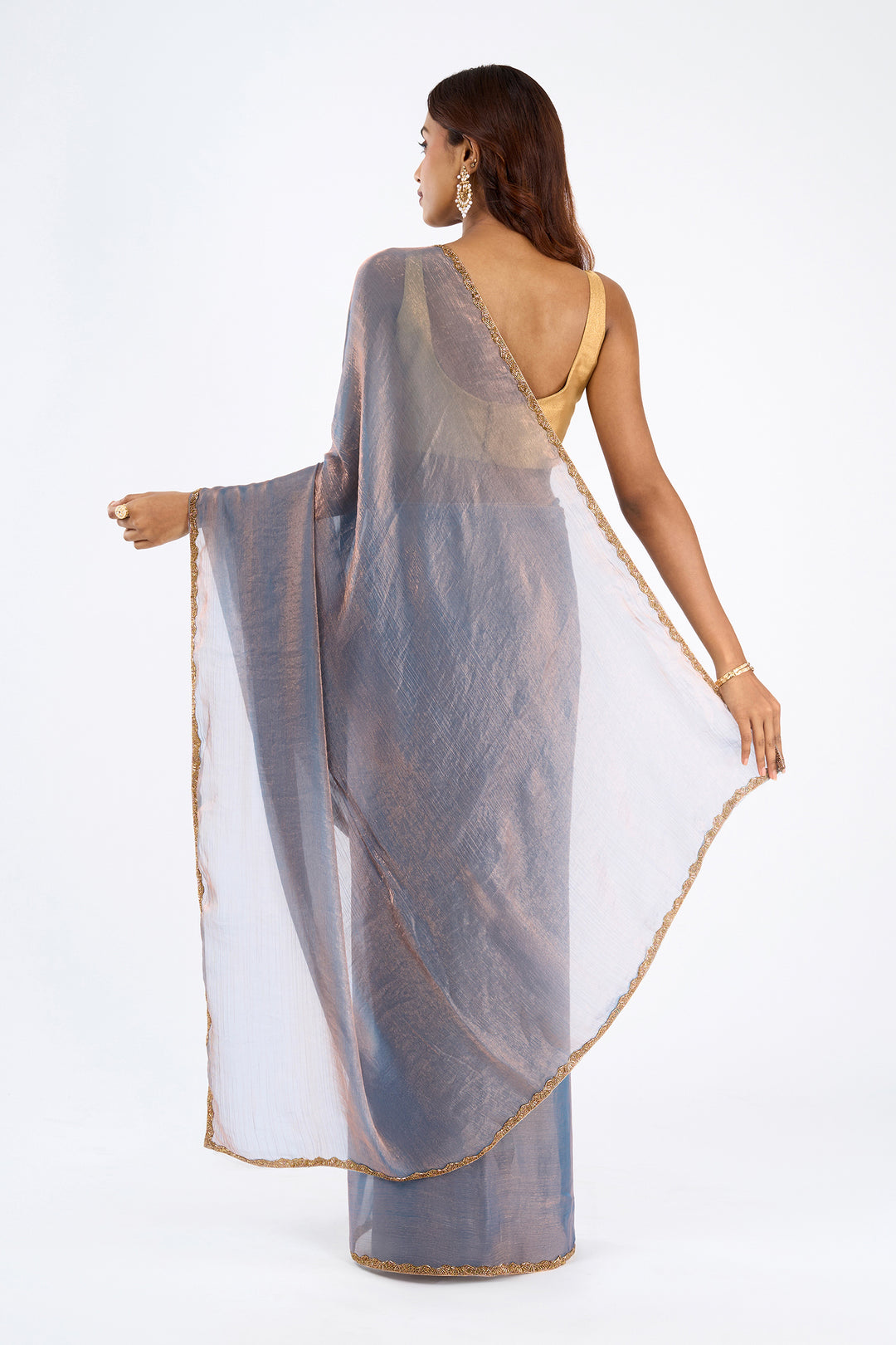 Yugtaara Copper blue Chiffon Saree