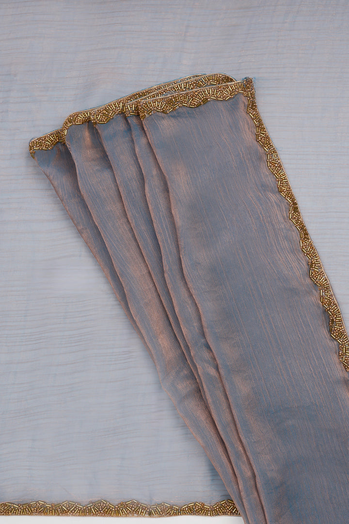 Yugtaara Copper blue Chiffon Saree