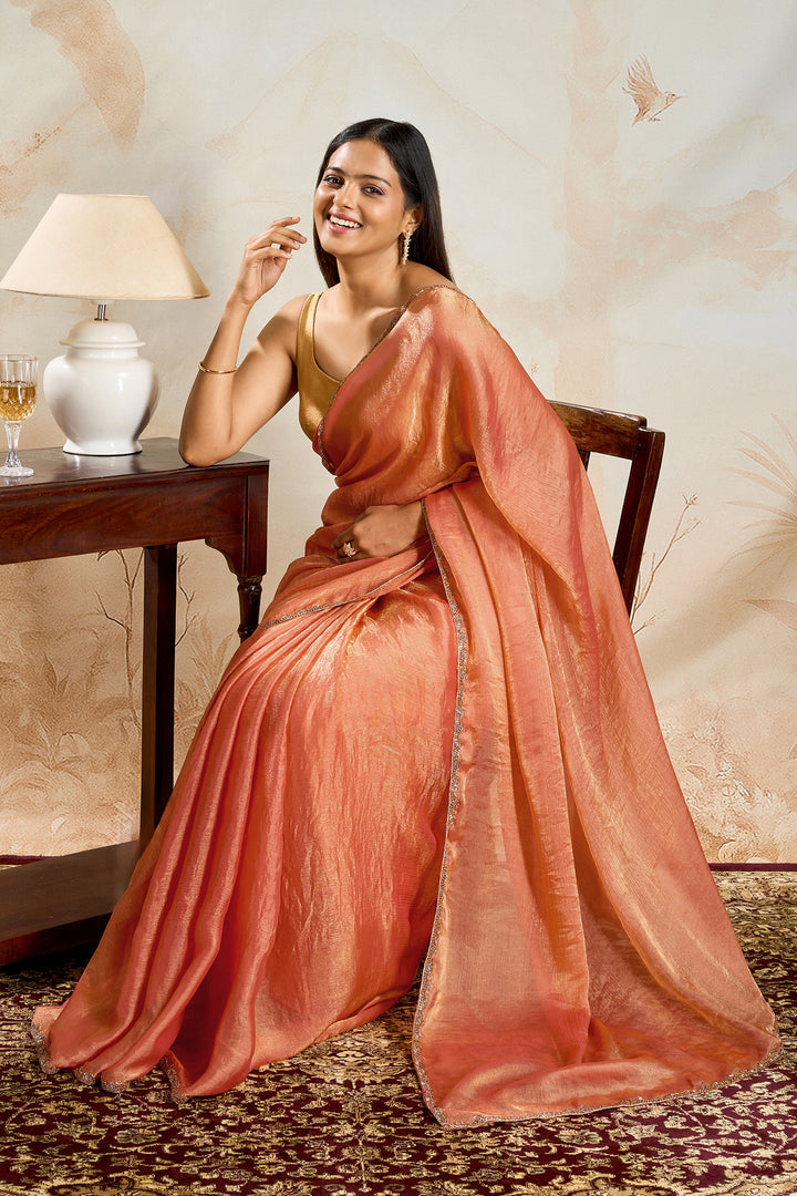 Rajatika Peach Shimmer Chiffon Saree