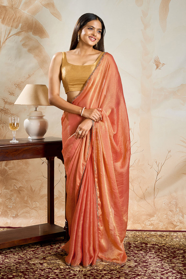 Rajatika Peach Shimmer Chiffon Saree