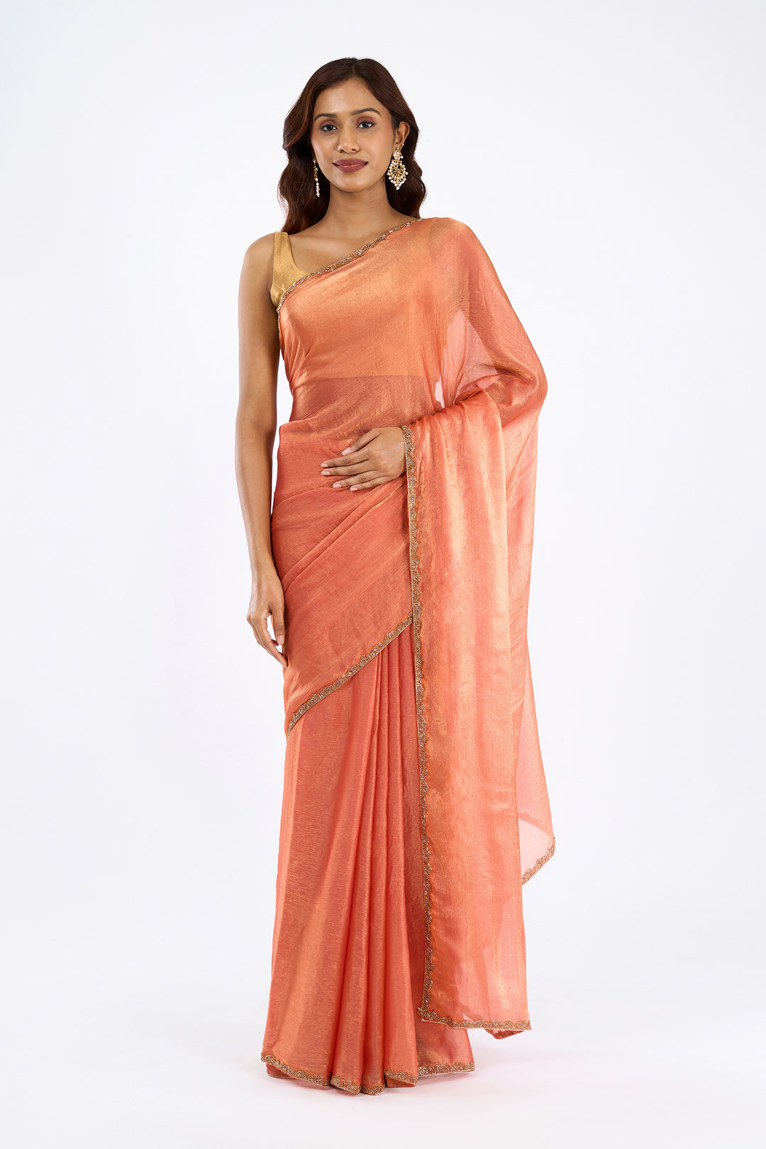 Rajatika Peach Shimmer Chiffon Saree