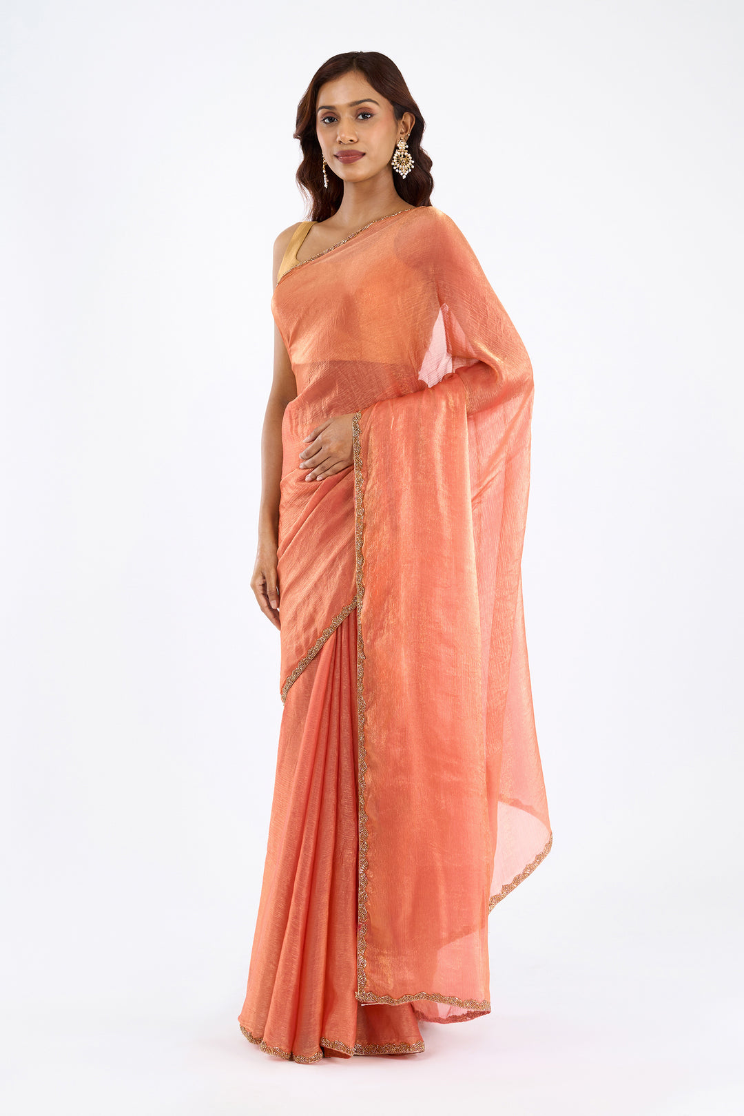 Rajatika Peach Shimmer Chiffon Saree