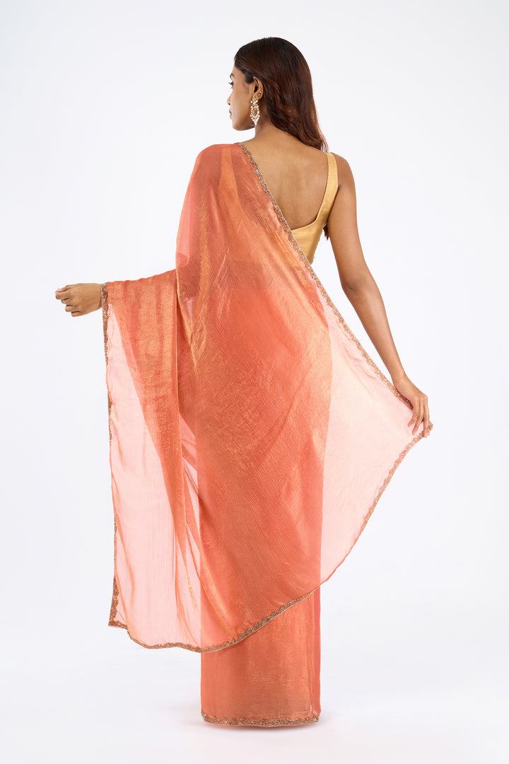 Rajatika Peach Shimmer Chiffon Saree