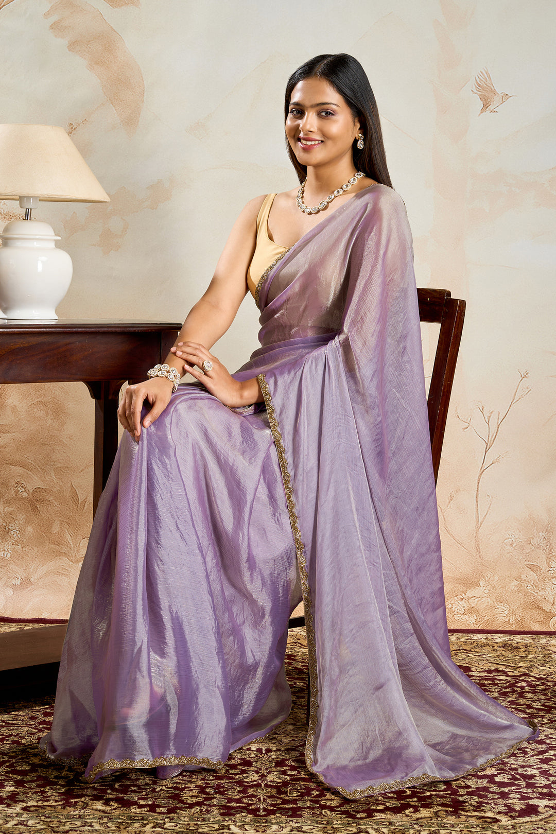 Shubhamita Lavender Shimmer Chiffon Saree