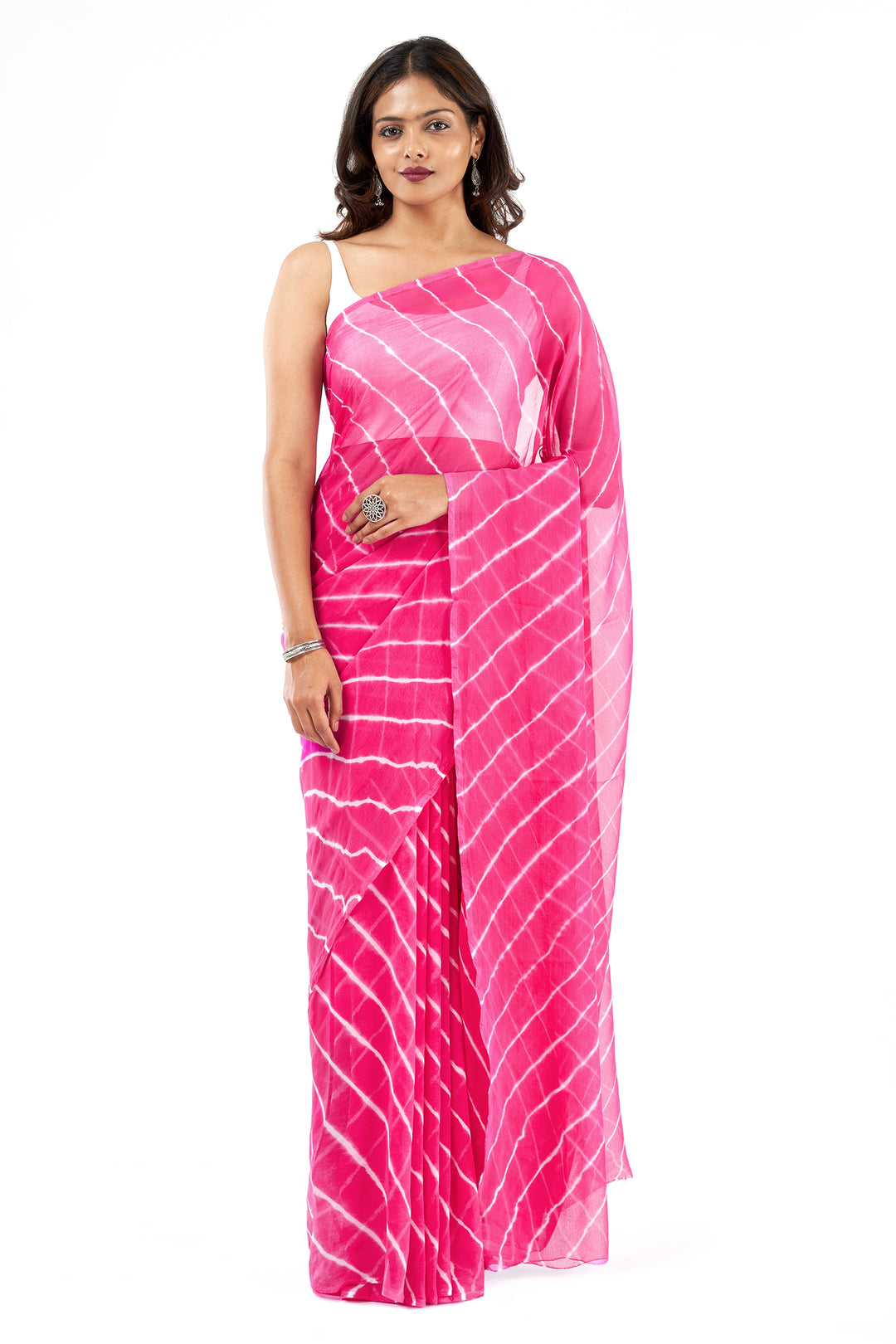 Teejh Pyaazi  Chiffon Onion Pink Leheriya Saree