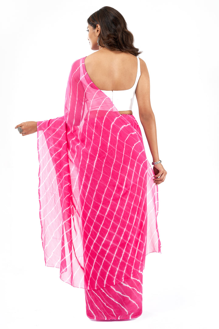 Teejh Pyaazi  Chiffon Onion Pink Leheriya Saree