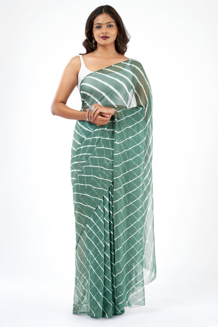 Teejh Saawan Chiffon Dark Green Leheriya Saree