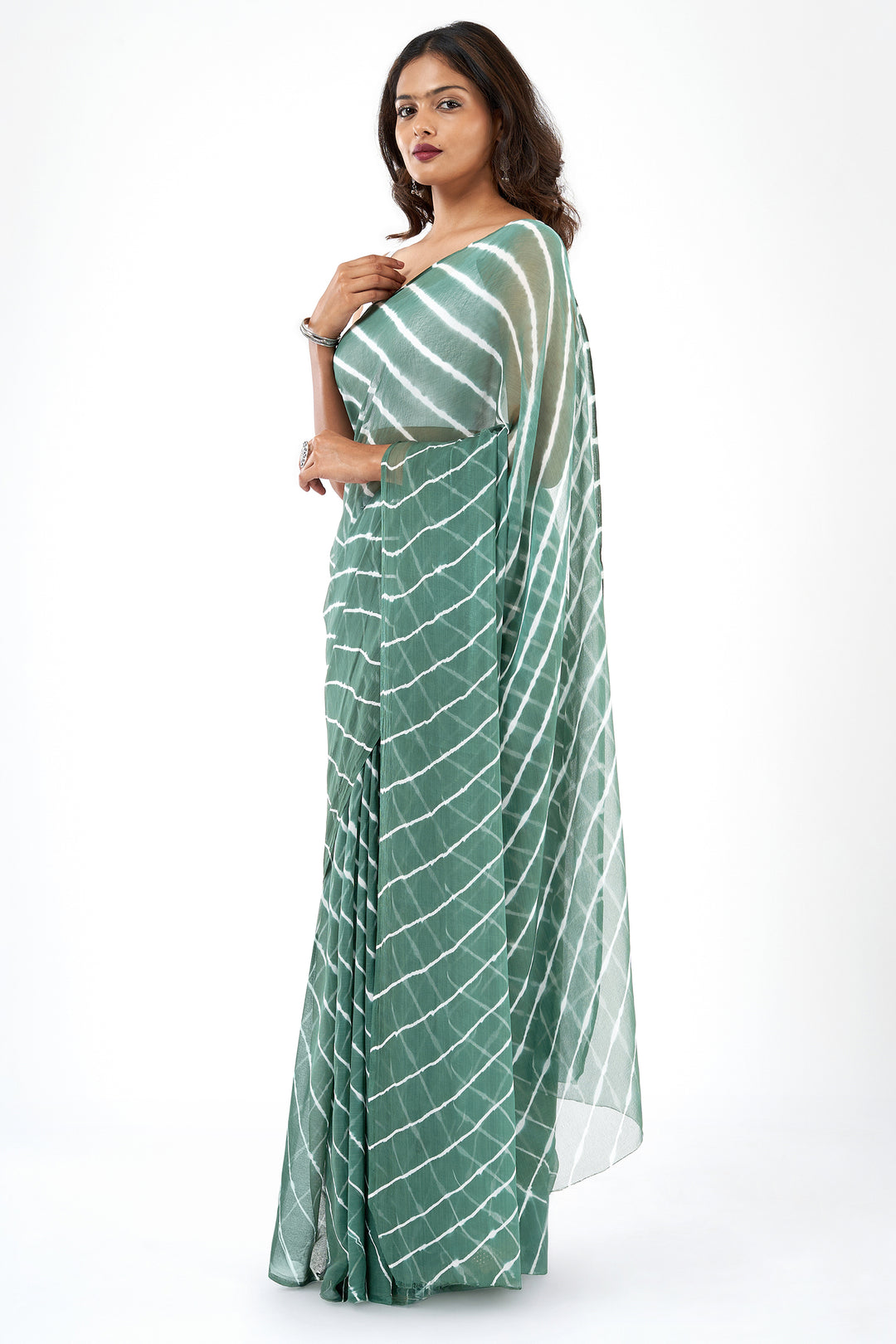 Teejh Saawan Chiffon Dark Green Leheriya Saree