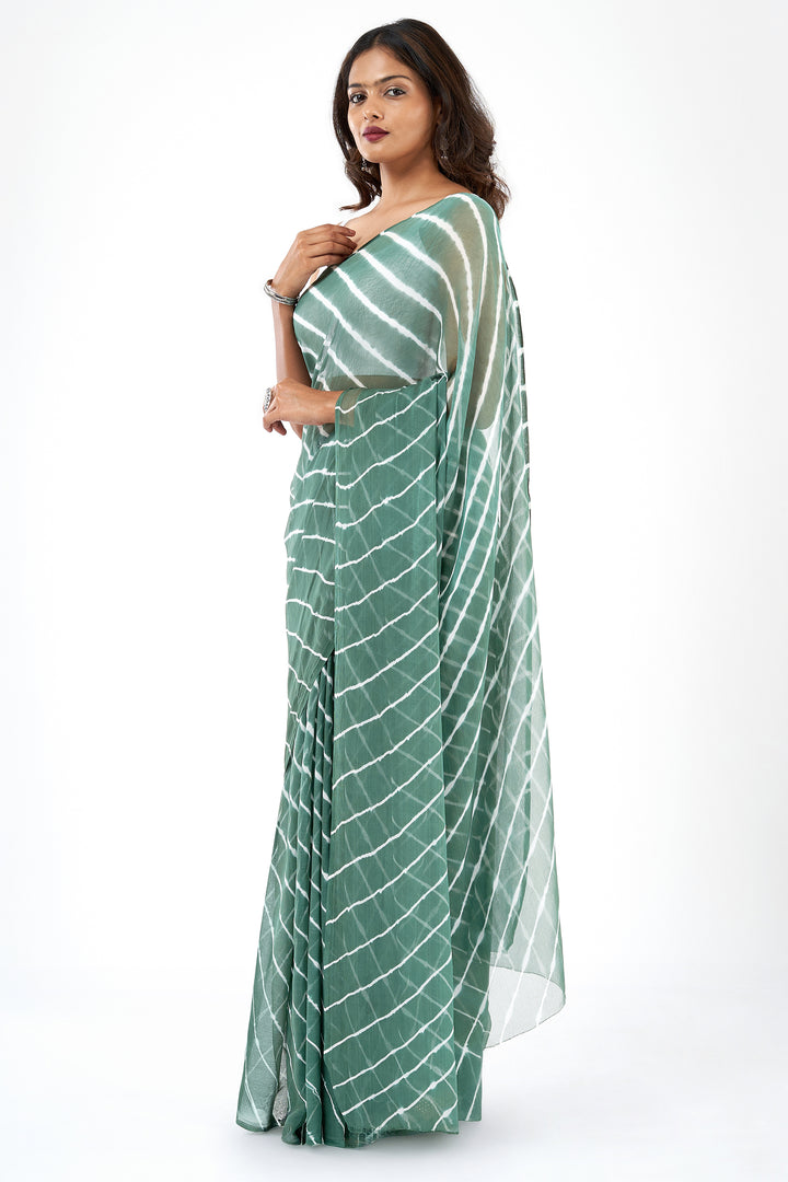 Teejh Saawan Chiffon Dark Green Leheriya Saree