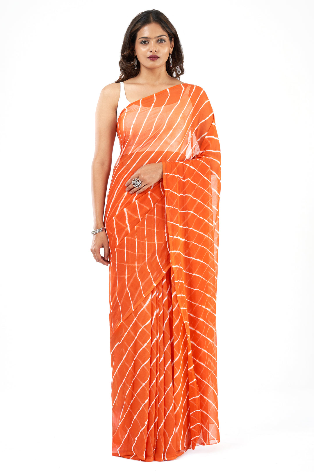 Teejh Levana Chiffon Rust Orange Leheriya Saree