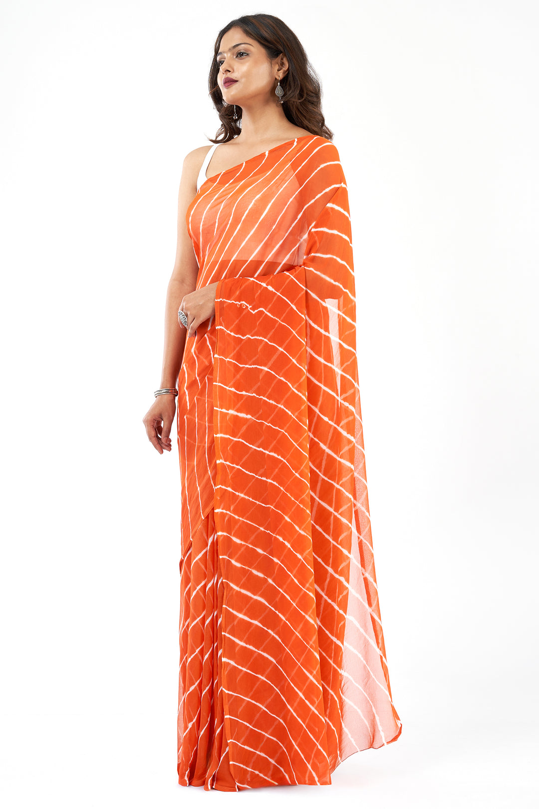 Teejh Levana Chiffon Rust Orange Leheriya Saree