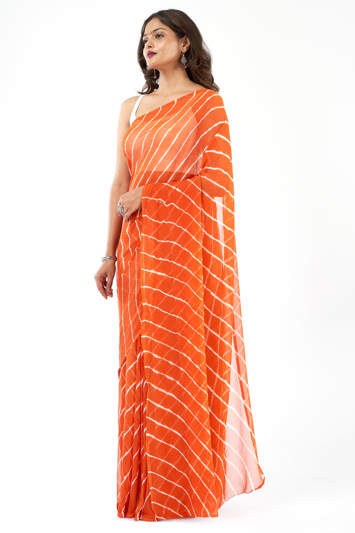 Teejh Levana Chiffon Rust Orange Leheriya Saree