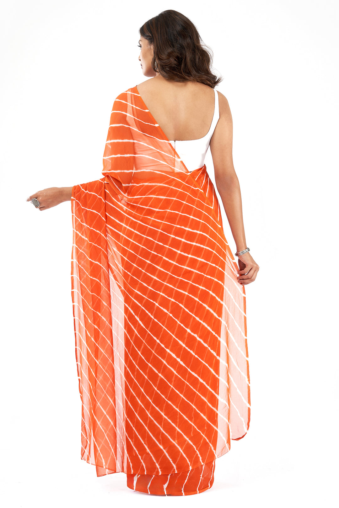 Teejh Levana Chiffon Rust Orange Leheriya Saree