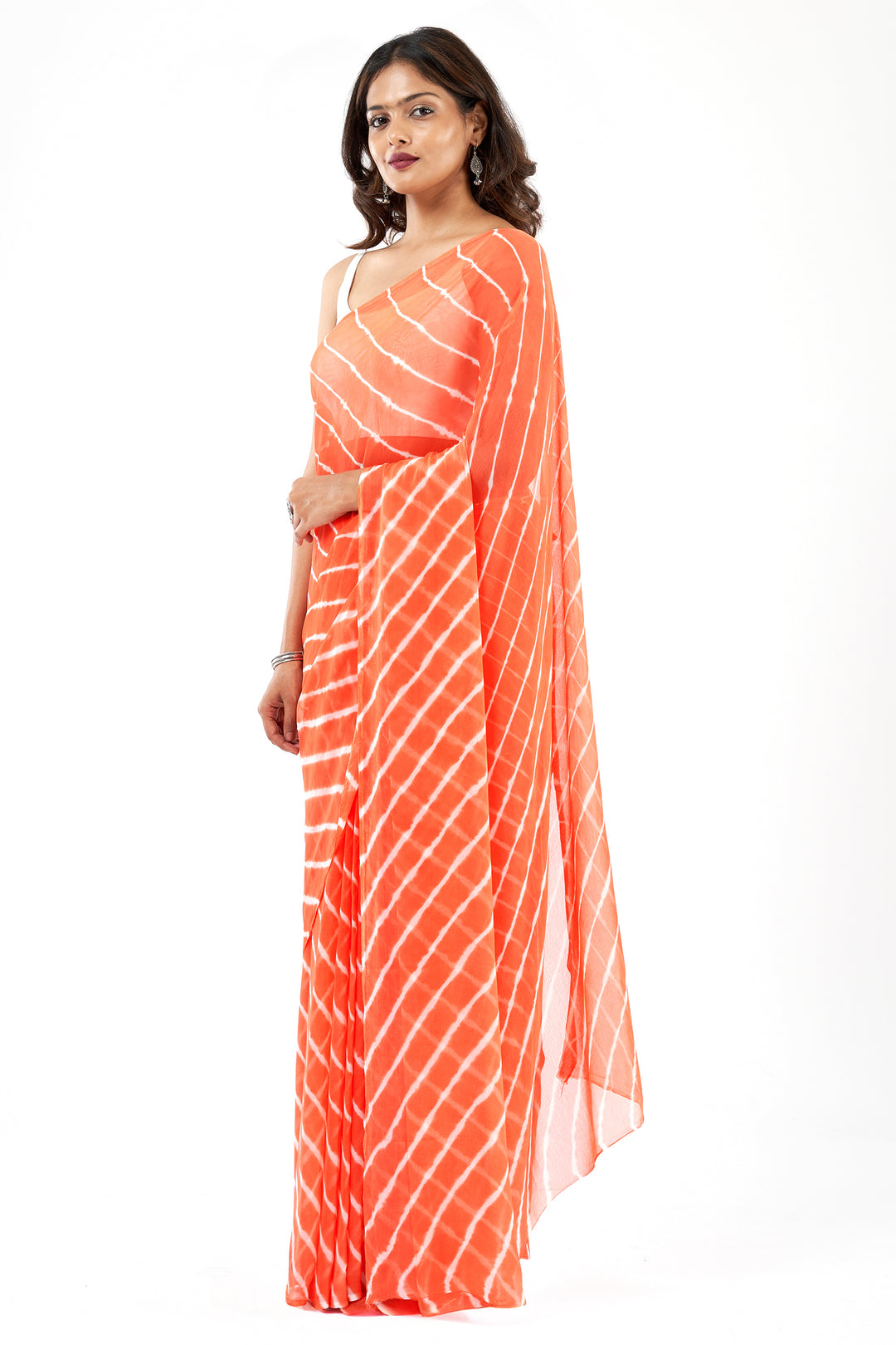Teejh Pica Chiffon Peach Leheriya Saree